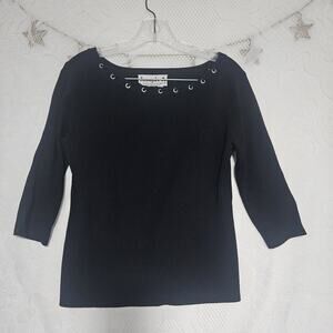 Joseph A. Womens Large Laced Boat Neckline Knit Top Retro Capsule French Modern